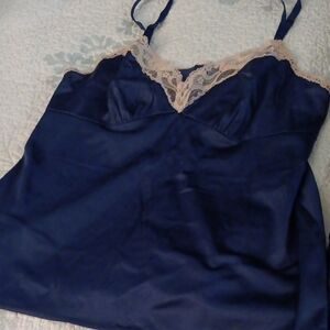 Navy Lace Trim Satin Camisole